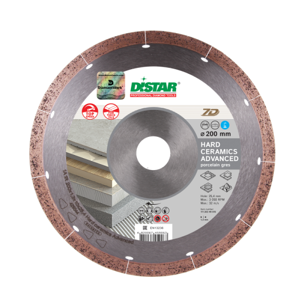 Круг алмазный отрезной HardCeramics Advanced 7D (керамогранит) 200х1,3х10х25,4; DISTAR