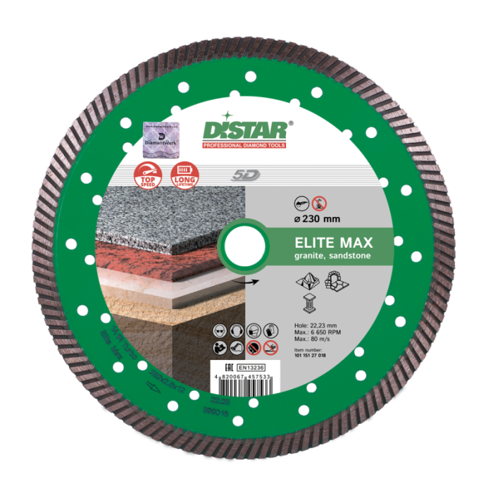 Круг алмазный отрезной ELITE MAX 5D Turbo (гранит; природ.камень) 232х2,5х12; DISTAR