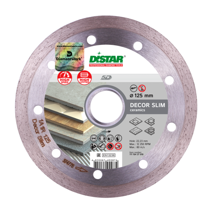 Круг алмазный отрезной DecorSlim 5D (керамика; глянц.керамика; кафель) 125х1,2х8; DISTAR