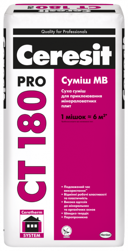 CERESIT CT 180 PRO Смесь для приклеивания  минераловатн. плит, 27кг