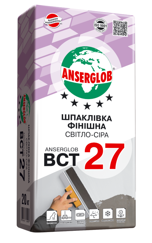 ANSERGLOB ВСТ-27 шпаклевка фасадная фин.(св.-серая), 20кг