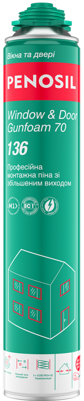 Пена монтажная профессиональная с увеличенным выходом PENOSIL Window & Door Gunfoam 70 136 880ml