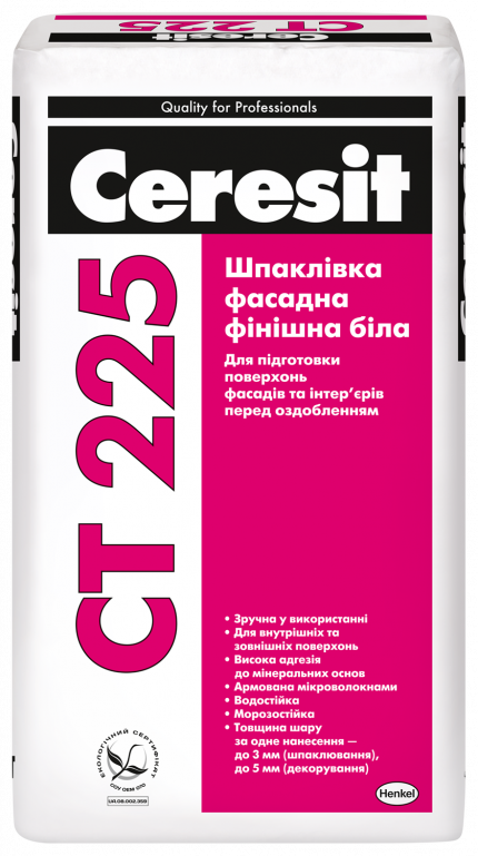 CERESIT CT 225 Шпаклевка фасадная финишная (белая), 25 кг
