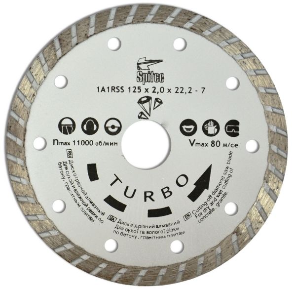 Круг алмазный по бетону, камню,"TURBO", 180 мм Spitce 22-807