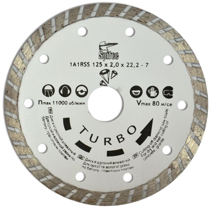 Круг алмазный по бетону, камню,"TURBO", 180 мм Spitce 22-807