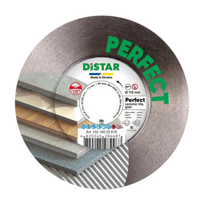 Круг алмазный отрезной Perfect 7D (керамика; керамогранит) 115х1,5/0,9х22; DISTAR
