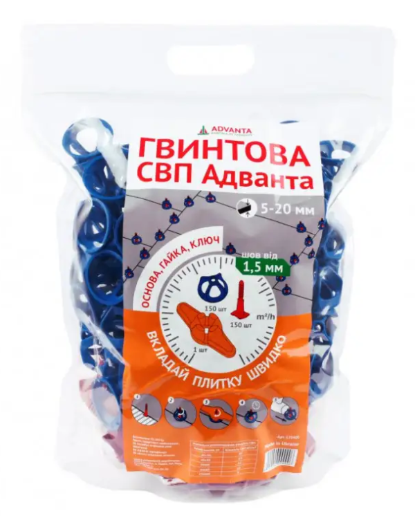 Винтовая СВП комплект (основа 1,5 мм/150 шт, гайка 150 шт, ключ)  ADVANTA