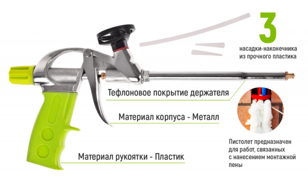 Пистолет для монтажной пены с тефлоновым покрытием держателя баллона Alloid
