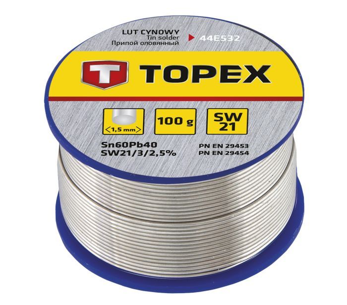 Припой оловянный 60% Sn, проволока 1.5 мм, 100 г TOPEX 44E532