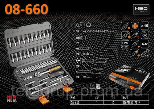 Головки сменные 46 шт., 1/4" CrV 08-660