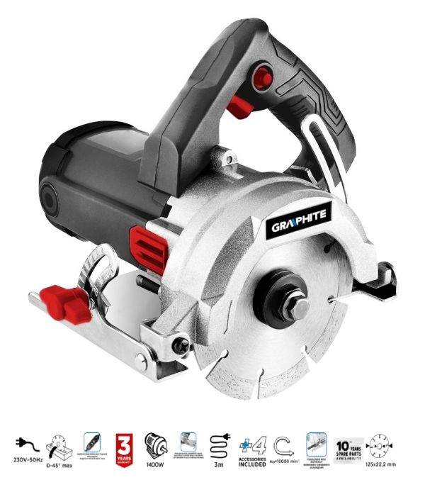Плиткорезный станок для керамогранита и камня 1400Вт, 125 мм, 230V~50Hz GRAPHITE 59G888