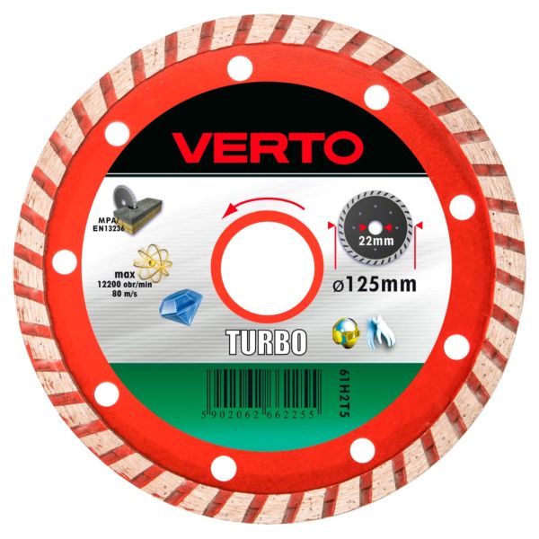 Круг алмазный  125 х 2,2 х 22,23 TURBO (киприч, бетон, камень); VERTO 61H2T5