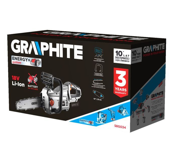 Пила цепная 18V Li-Ion, направляющая шина 10 "(250 мм) Energy+ 58G034