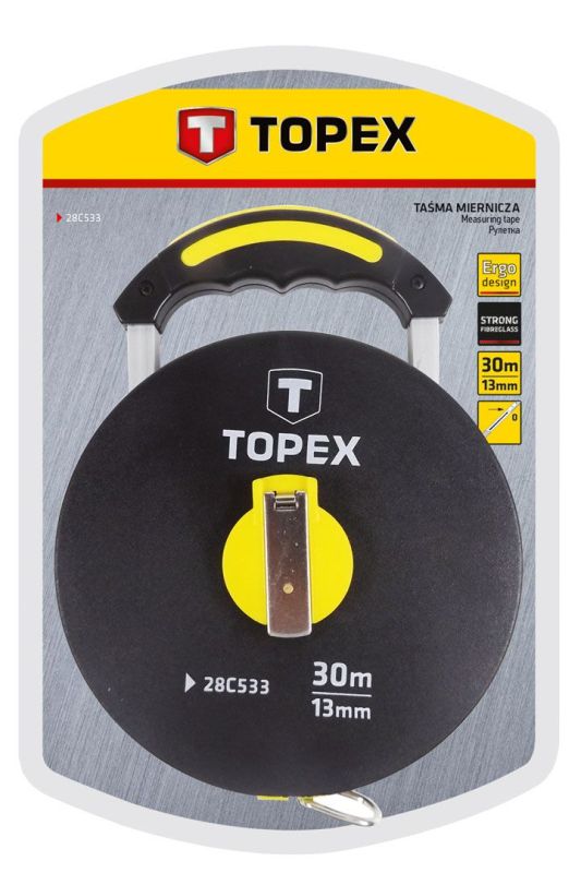 Лента измерительная, стекловолокно, 30 м, пласт.корпус Topex 28C533